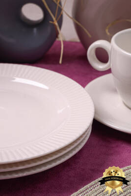 6lı Elif 18 cm Porselen Pasta ve Tatlı Tabağı Seti - Zarif ve Modern Tasarım