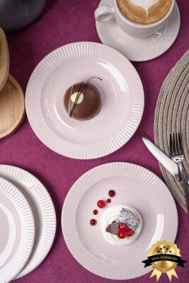 6lı Elif 18 cm Porselen Pasta ve Tatlı Tabağı Seti - Zarif ve Modern Tasarım - 2