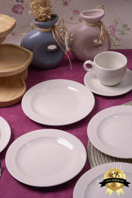 6lı Elif 18 cm Porselen Pasta ve Tatlı Tabağı Seti - Zarif ve Modern Tasarım - 3