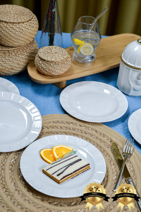 6lı Zümrüt 18 cm Porselen Pasta ve Tatlı Tabağı Seti - Zarif ve Modern Tasarım - 3