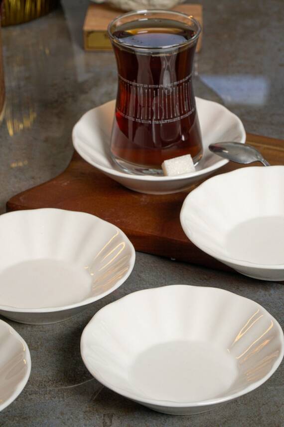 Acem 6 Adet 11 Cm Porselen Çay Tabağı Kırık Beyaz - 1