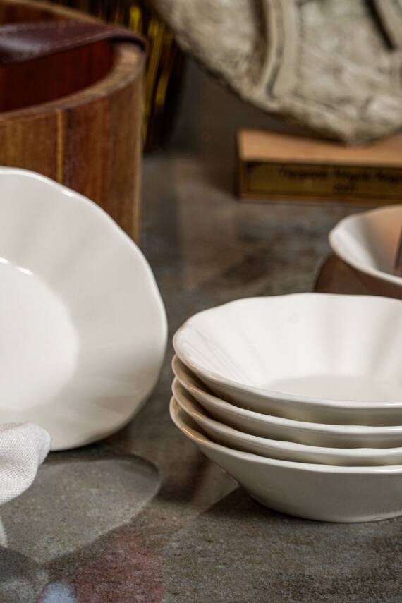 Acem 6 Adet 11 Cm Porselen Çay Tabağı Kırık Beyaz - 2