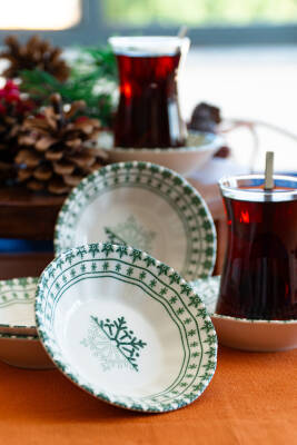 Acem Kartanem Serisi 6lı Porselen Çay Tabağı Seti