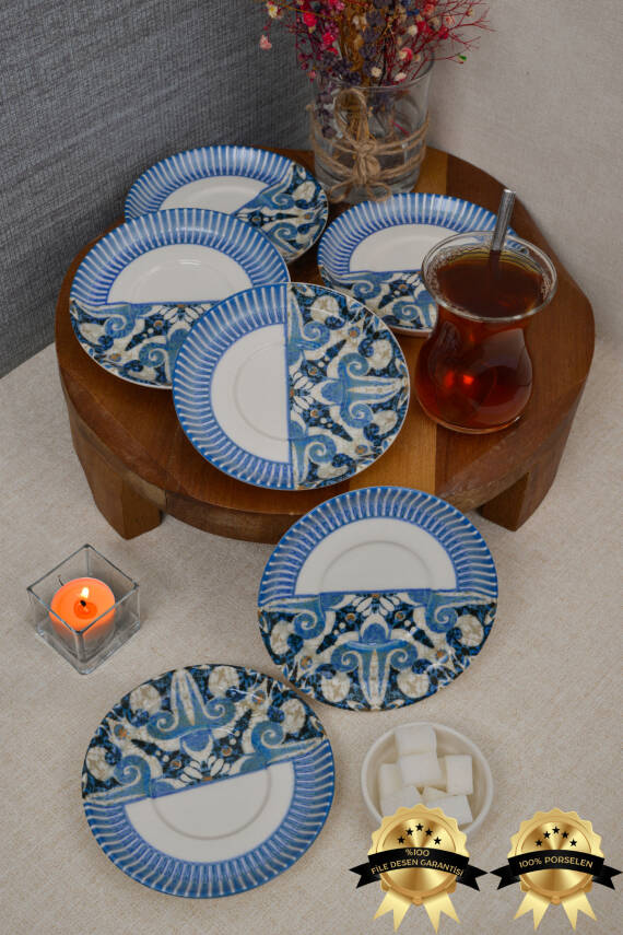 Azur 6 Parça Porselen Çay Tabağı Seti - 2