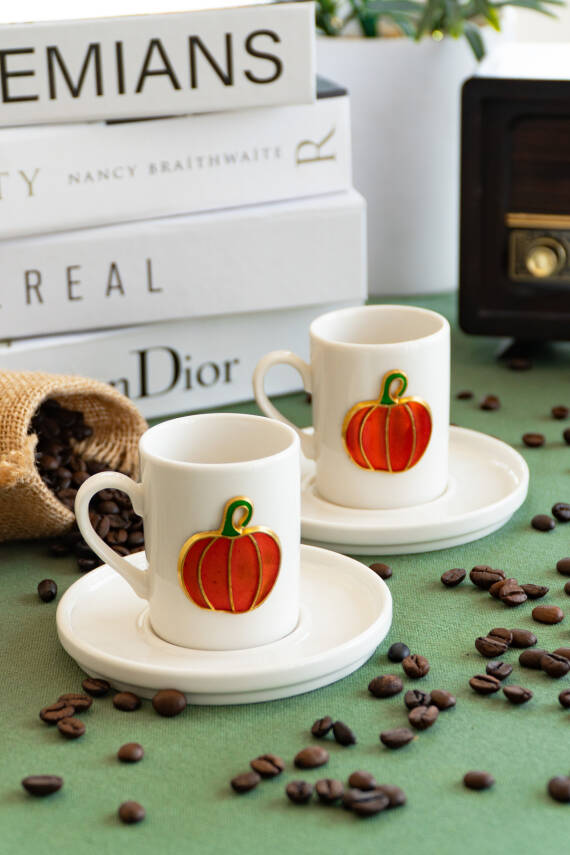 Balkabağı Kabartmalı 4 Parça 2 Kişilik Kahve Fincan Seti - 1