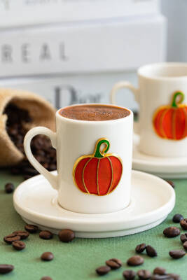 Balkabağı Kabartmalı 4 Parça 2 Kişilik Kahve Fincan Seti - 2