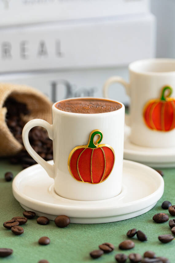 Balkabağı Kabartmalı 4 Parça 2 Kişilik Kahve Fincan Seti - 2