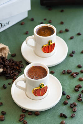 Balkabağı Kabartmalı 4 Parça 2 Kişilik Kahve Fincan Seti - 3