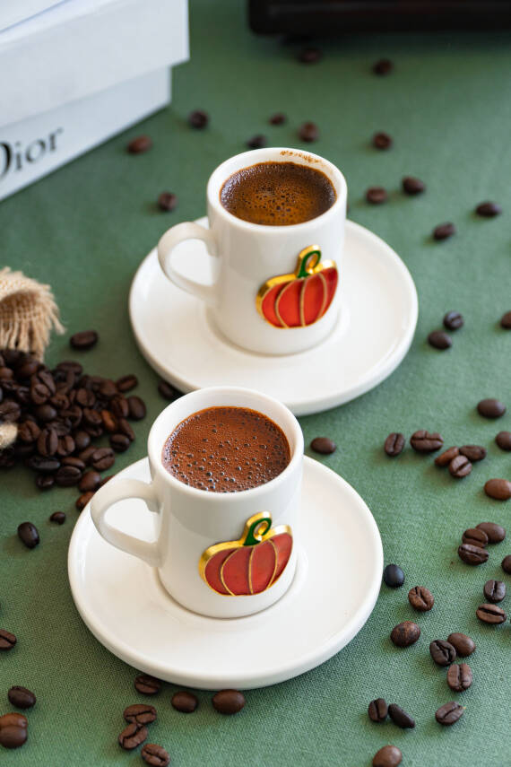 Balkabağı Kabartmalı 4 Parça 2 Kişilik Kahve Fincan Seti - 3