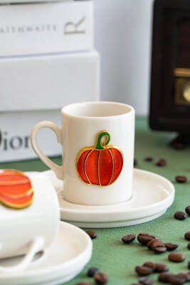 Balkabağı Kabartmalı 4 Parça 2 Kişilik Kahve Fincan Seti - 4