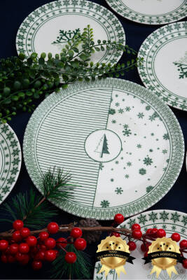 Çam Ağacı 7 Parça Porselen Pasta Tabağı Seti