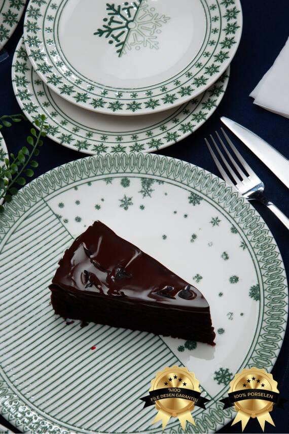 Çam Ağacı 7 Parça Porselen Pasta Tabağı Seti - 2