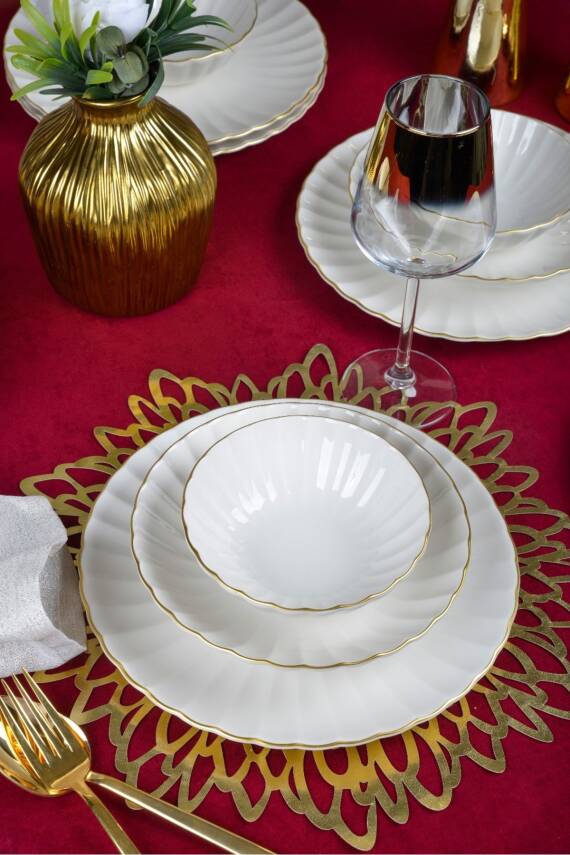 Derya 18 Parça 6 Kişilik Altın Yaldızlı Porselen Yemek Takımı - 1