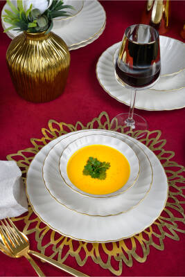 Derya 18 Parça 6 Kişilik Altın Yaldızlı Porselen Yemek Takımı - 3