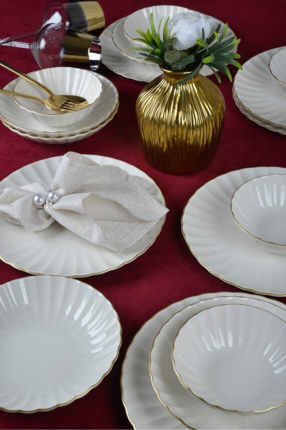 Derya 18 Parça 6 Kişilik Altın Yaldızlı Porselen Yemek Takımı - 4