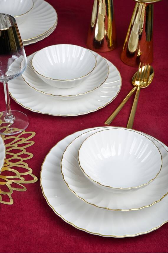 Derya 18 Parça 6 Kişilik Altın Yaldızlı Porselen Yemek Takımı - 6
