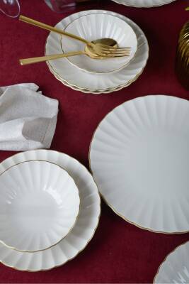 Derya 18 Parça 6 Kişilik Altın Yaldızlı Porselen Yemek Takımı - 7