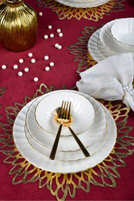 Derya 24 Parça 6 Kişilik Altın Yaldız Porselen Yemek Takımı - 2