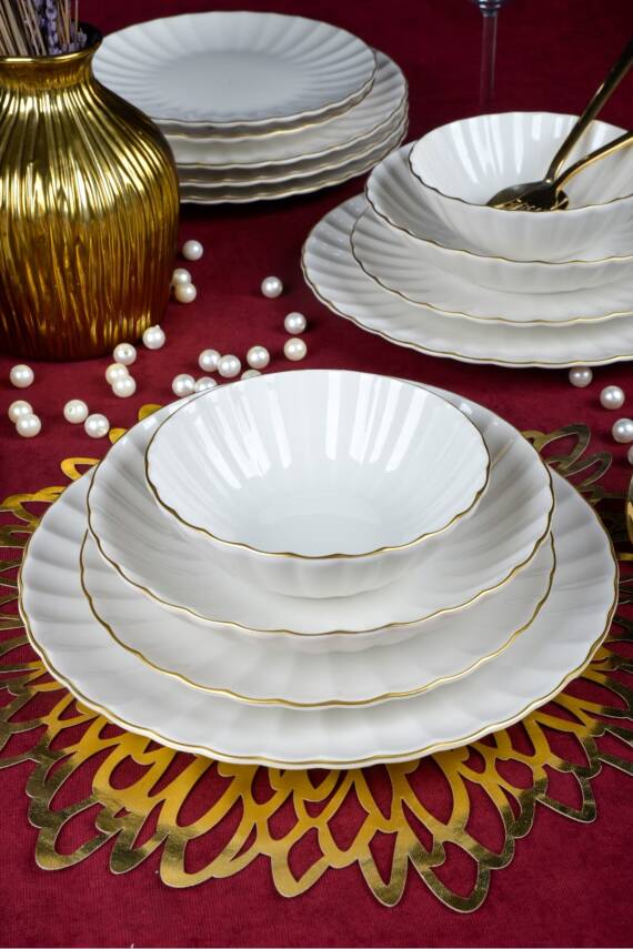 Derya 24 Parça 6 Kişilik Altın Yaldız Porselen Yemek Takımı - 3
