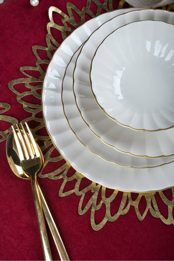 Derya 24 Parça 6 Kişilik Altın Yaldız Porselen Yemek Takımı - 4