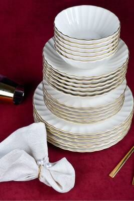 Derya 24 Parça 6 Kişilik Altın Yaldız Porselen Yemek Takımı - 5