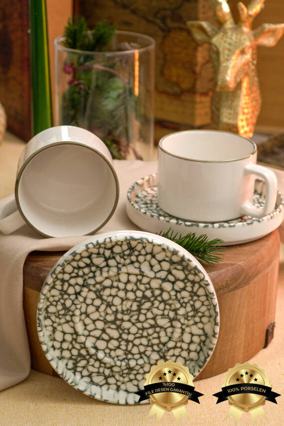 Doğa 4 Parça 2 Kişilik Porselen Çay Fincan Takımı - 2