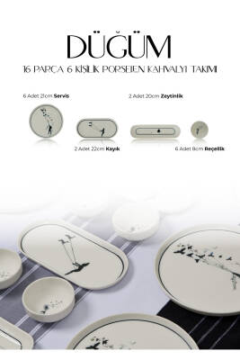 Düğüm 16 Parça 6 Kişilik Porselen Kahvaltı Takımı - 6
