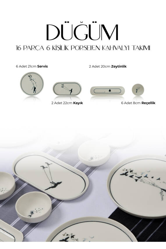 Düğüm 16 Parça 6 Kişilik Porselen Kahvaltı Takımı - 6