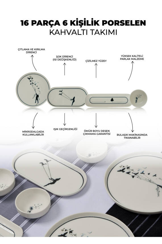 Düğüm 16 Parça 6 Kişilik Porselen Kahvaltı Takımı - 7