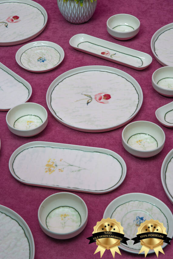 Ebrusu 16 Parça 6 Kişilik Porselen Kahvaltı Takımı - 1