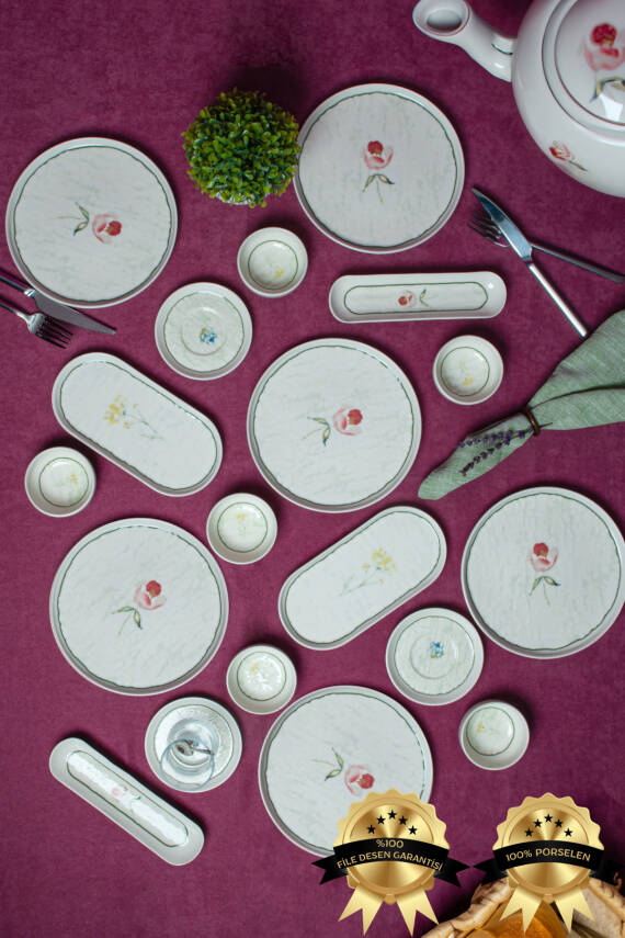 Ebrusu 16 Parça 6 Kişilik Porselen Kahvaltı Takımı - 2