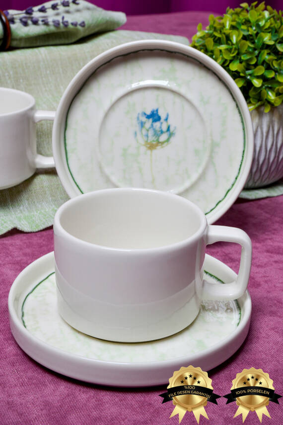 Ebrusu 4 Parça 2 Kişilik Porselen Çay Fincan Takımı - 1