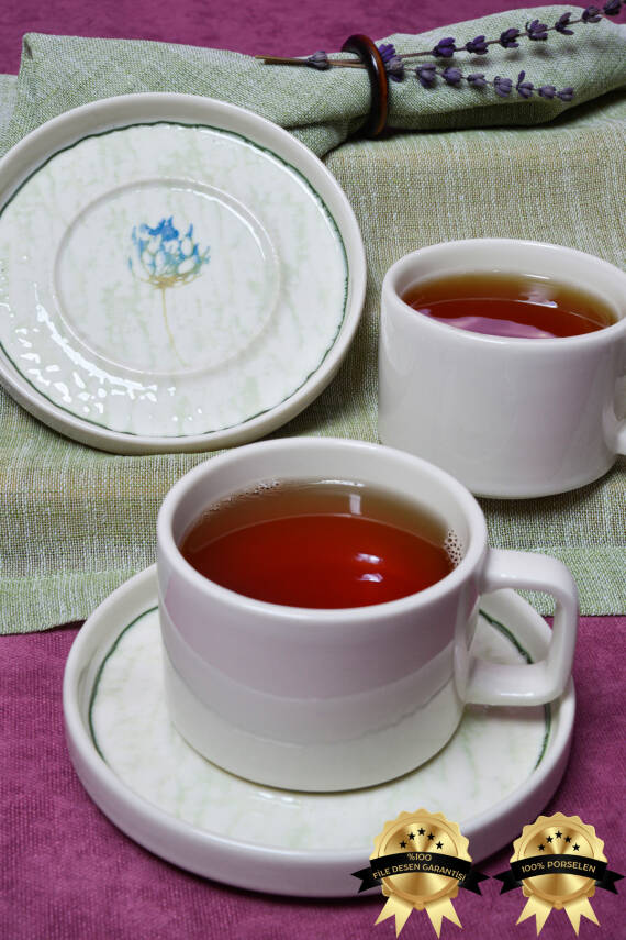 Ebrusu 4 Parça 2 Kişilik Porselen Çay Fincan Takımı - 3