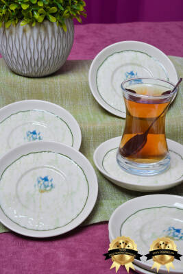 Ebrusu 6lı Porselen Çay Tabağı Seti