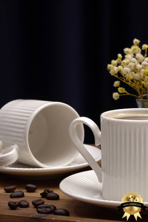 Elif 4 Parça 2 Kişilik Porselen Kahve Takımı Kırık Beyaz - 2