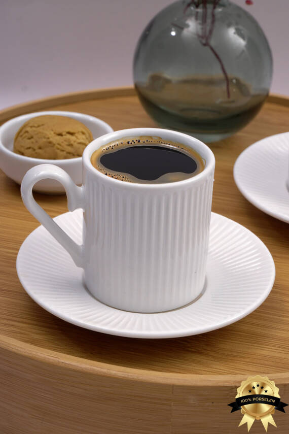 Elif 4 Parça 2 Kişilik Porselen Kahve Takımı Kırık Beyaz - 3