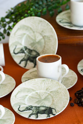 Fil 12 Parça 6 Kişilik Porselen Kahve Fincan Doğa Takımı