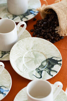 Fil 12 Parça 6 Kişilik Porselen Kahve Fincan Doğa Takımı - 2