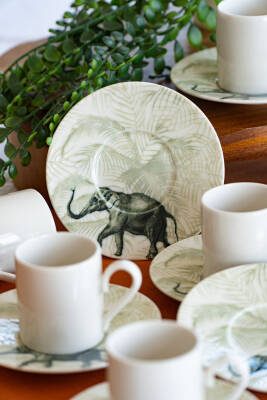 Fil 12 Parça 6 Kişilik Porselen Kahve Fincan Doğa Takımı - 4