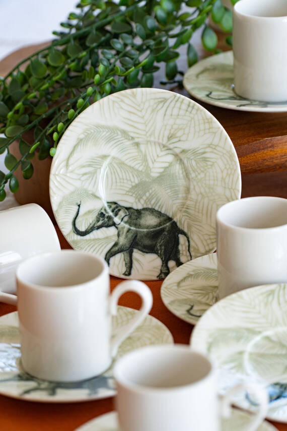 Fil 12 Parça 6 Kişilik Porselen Kahve Fincan Doğa Takımı - 4