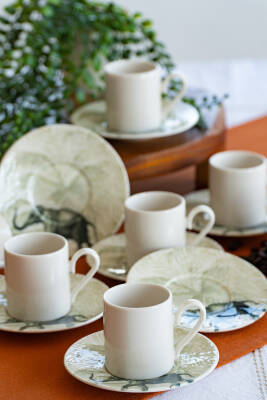 Fil 12 Parça 6 Kişilik Porselen Kahve Fincan Doğa Takımı - 5