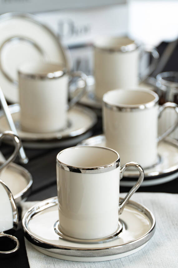 Gözde 12 Parça 6 Kişilik Platin Yaldız Kahve Fincan Takımı - 1