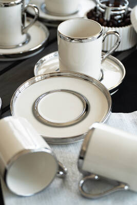 Gözde 12 Parça 6 Kişilik Platin Yaldız Kahve Fincan Takımı - 3