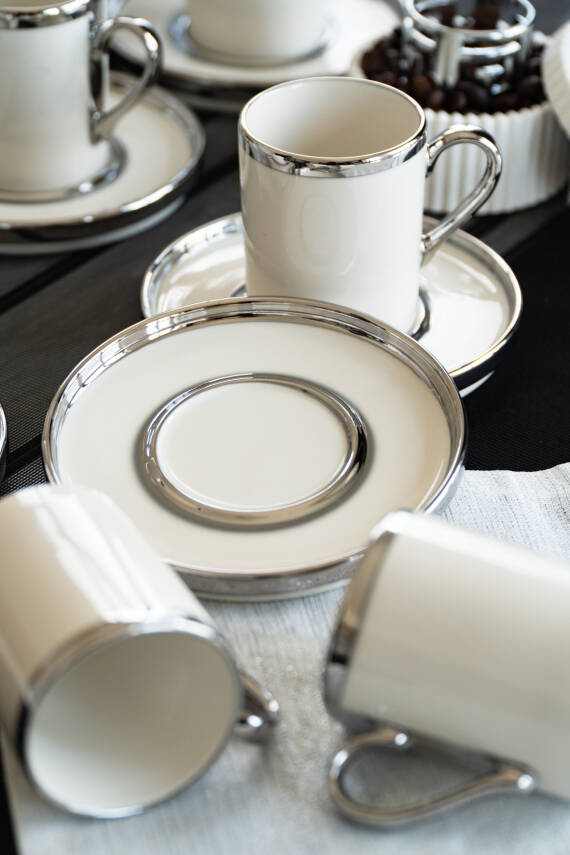 Gözde 12 Parça 6 Kişilik Platin Yaldız Kahve Fincan Takımı - 3