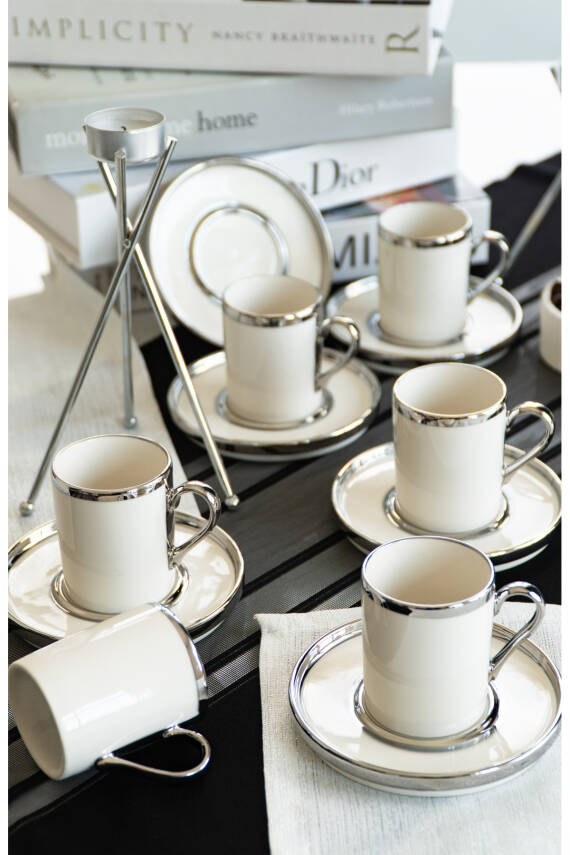 Gözde 12 Parça 6 Kişilik Platin Yaldız Kahve Fincan Takımı - 4