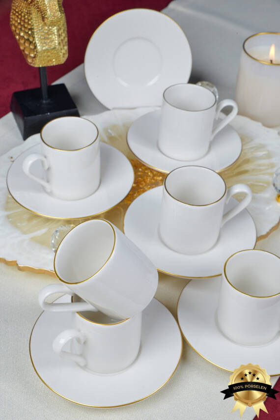 Hayal Altın Yaldız 12 Parça 6 Kişilik Porselen Kahve Fincan Takımı Kırık Beyaz - 6