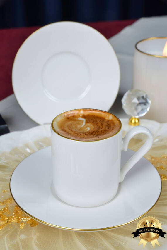 Hayal Altın Yaldız 12 Parça 6 Kişilik Porselen Kahve Fincan Takımı Kırık Beyaz - 1