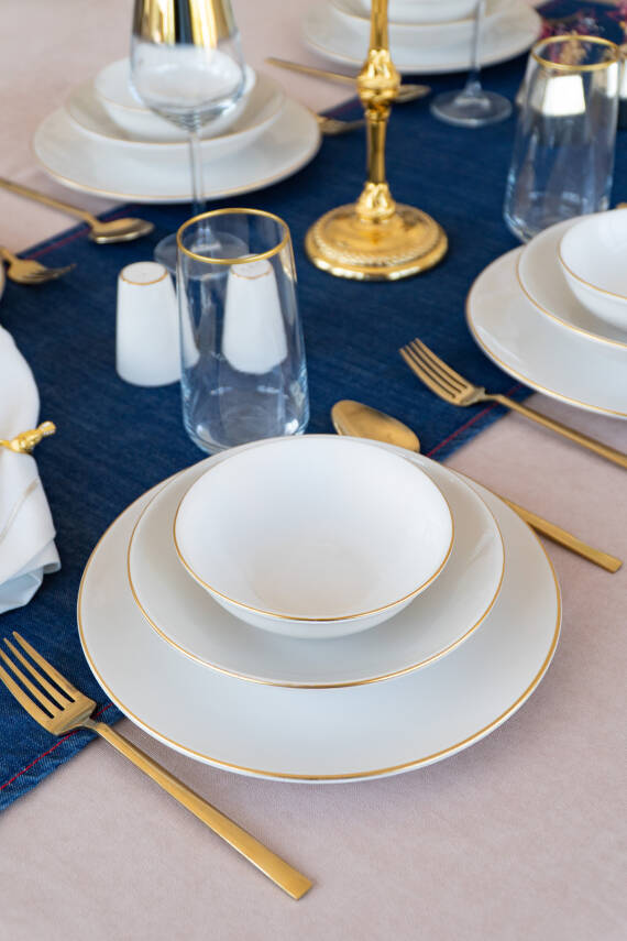 Hayal Altın Yaldız 18 Parça 6 Kişilik Porselen Yemek Takımı Kırık Beyaz - 1