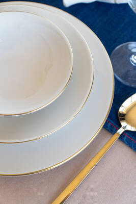 Hayal Altın Yaldız 18 Parça 6 Kişilik Porselen Yemek Takımı Kırık Beyaz - 2