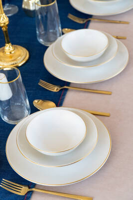 Hayal Altın Yaldız 18 Parça 6 Kişilik Porselen Yemek Takımı Kırık Beyaz - 3